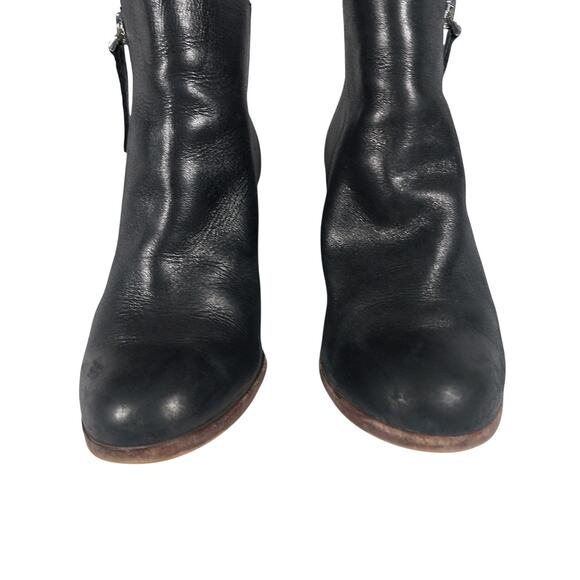 GIANNI BINI! BLACK GENUINE LEATHER OUTSIDE ZIPPER CHUNKY HEEL ANKLE BOOTS! SZ 8M - Picture 5 of 11